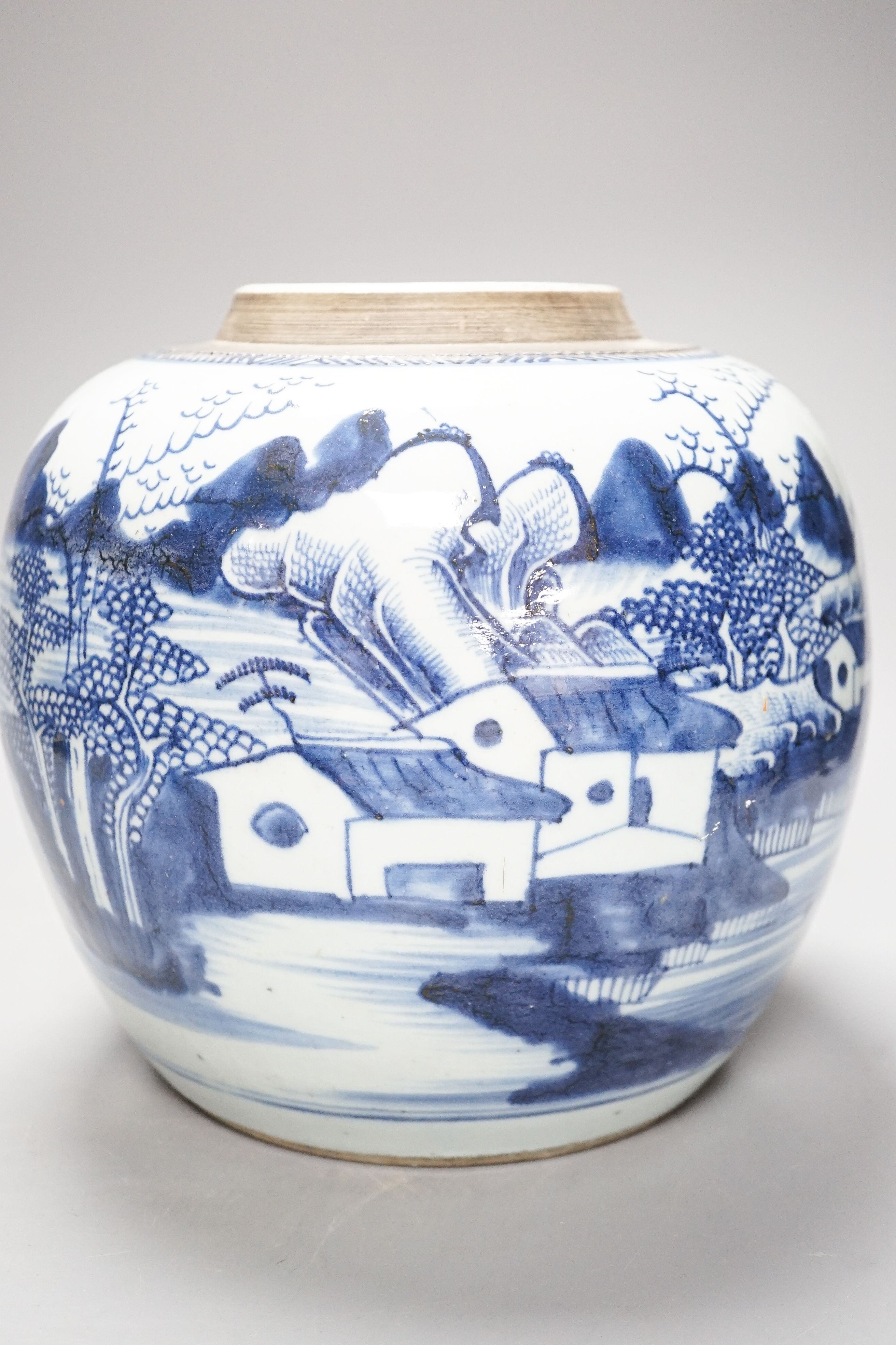 An 18th century Chinese blue and white jar, three 18th century clobbered Chinese plates and a pair of Satsuma vases